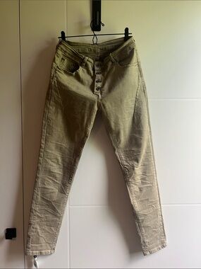 Italian Button-Fly Skinny Jeans in tan